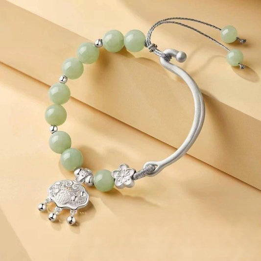 JuJumoose S999 Sterling Silver Hetian Jade Peach Blossom Safety Lock Bracelet