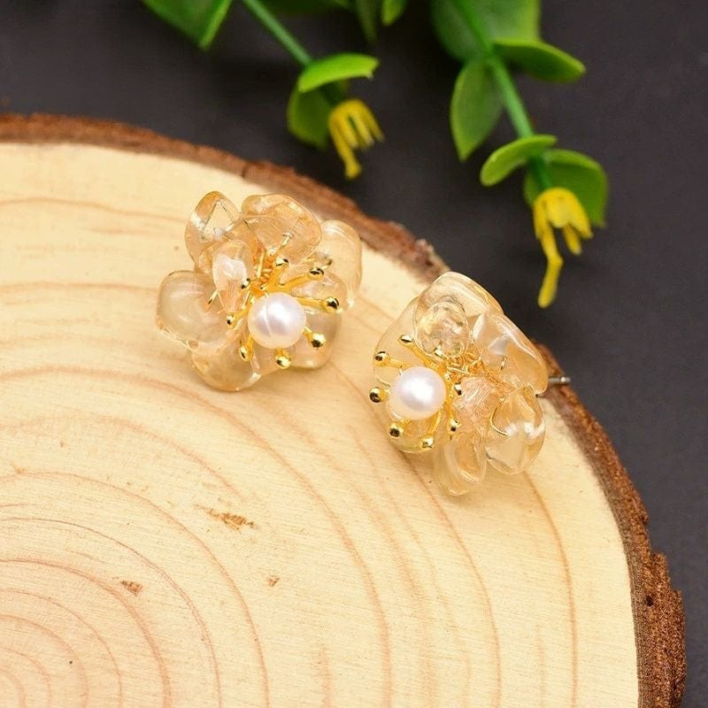 JuJumoose Silver Needle Double Layer Flower Natural Pearl 18K Gold-Plated Earrings