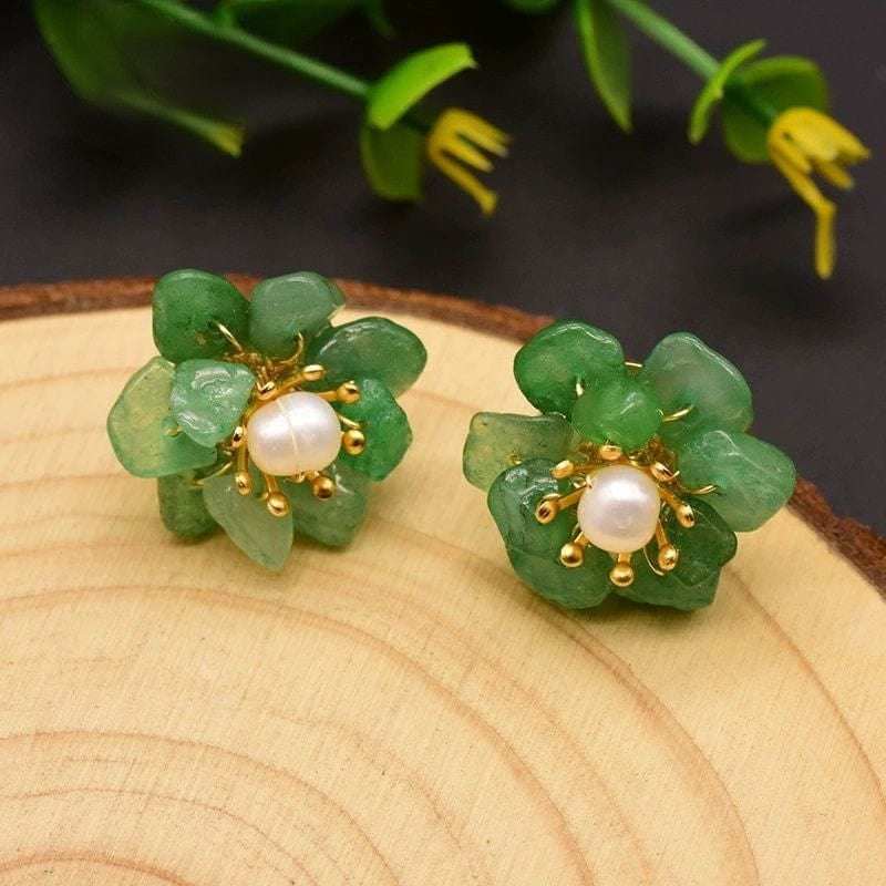 JuJumoose Silver Needle Double Layer Flower Natural Pearl 18K Gold-Plated Earrings