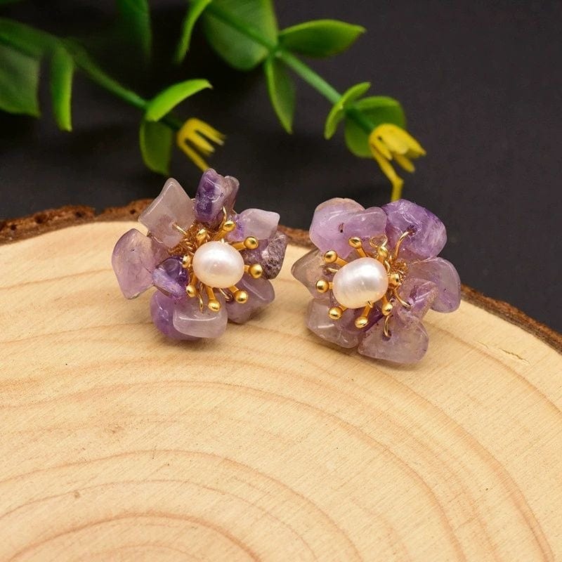 JuJumoose Silver Needle Double Layer Flower Natural Pearl 18K Gold-Plated Earrings