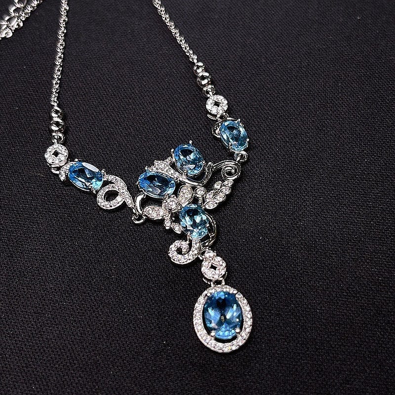 Aliprice Sterling Silver Natural Swiss Blue Topaz Clavicle Necklace