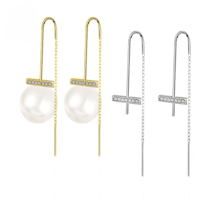 JuJumoose Sterling Silver Pearl Balance Beam pendientes