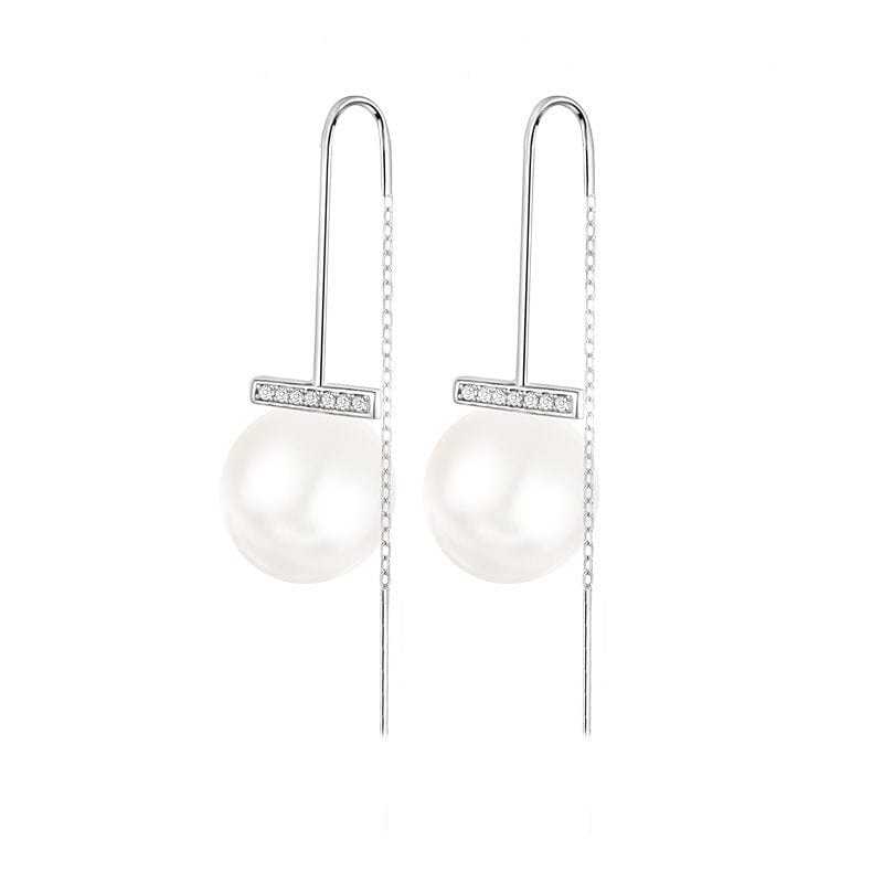 JuJumoose Sterling Silver Pearl Balance Beam pendientes