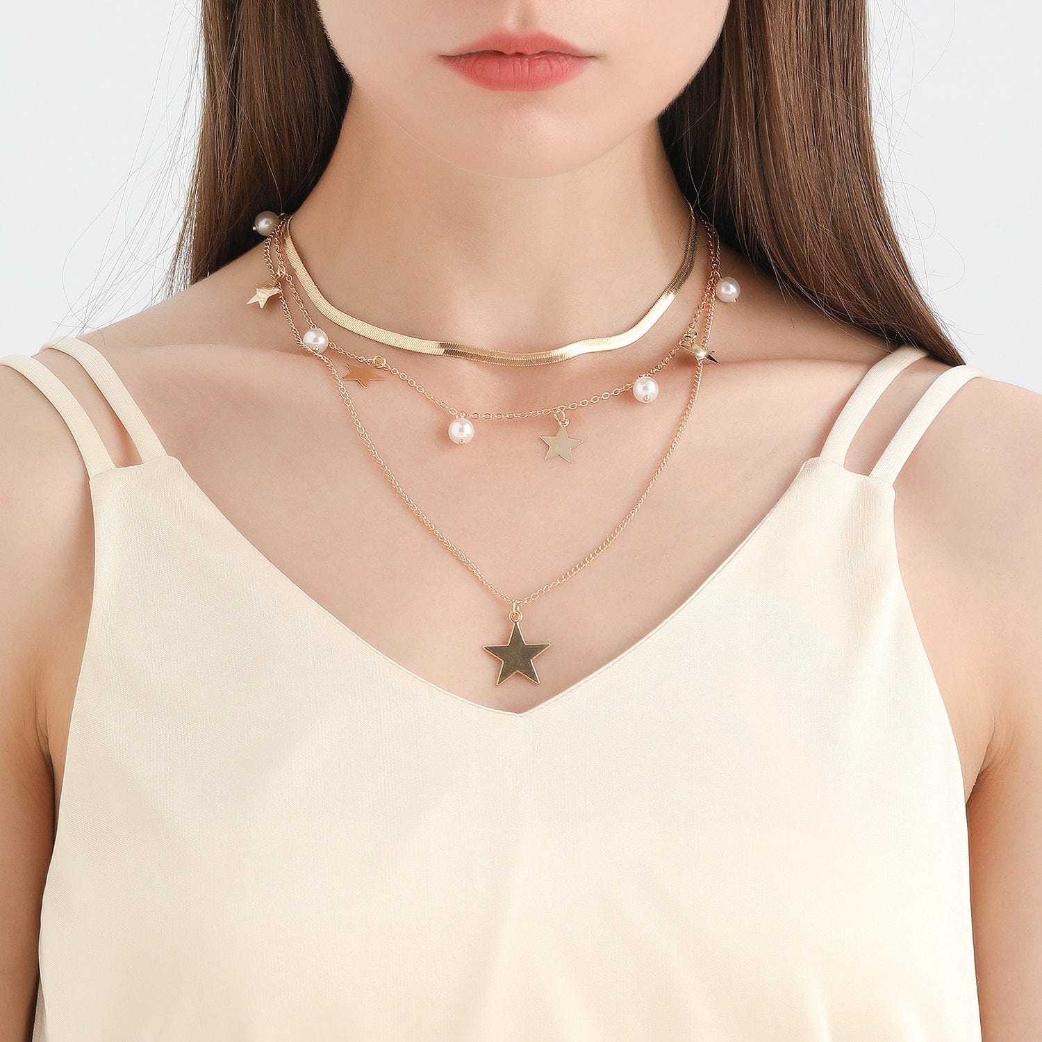 JuJumoose 3 Layer flat snake chain star Necklace Set