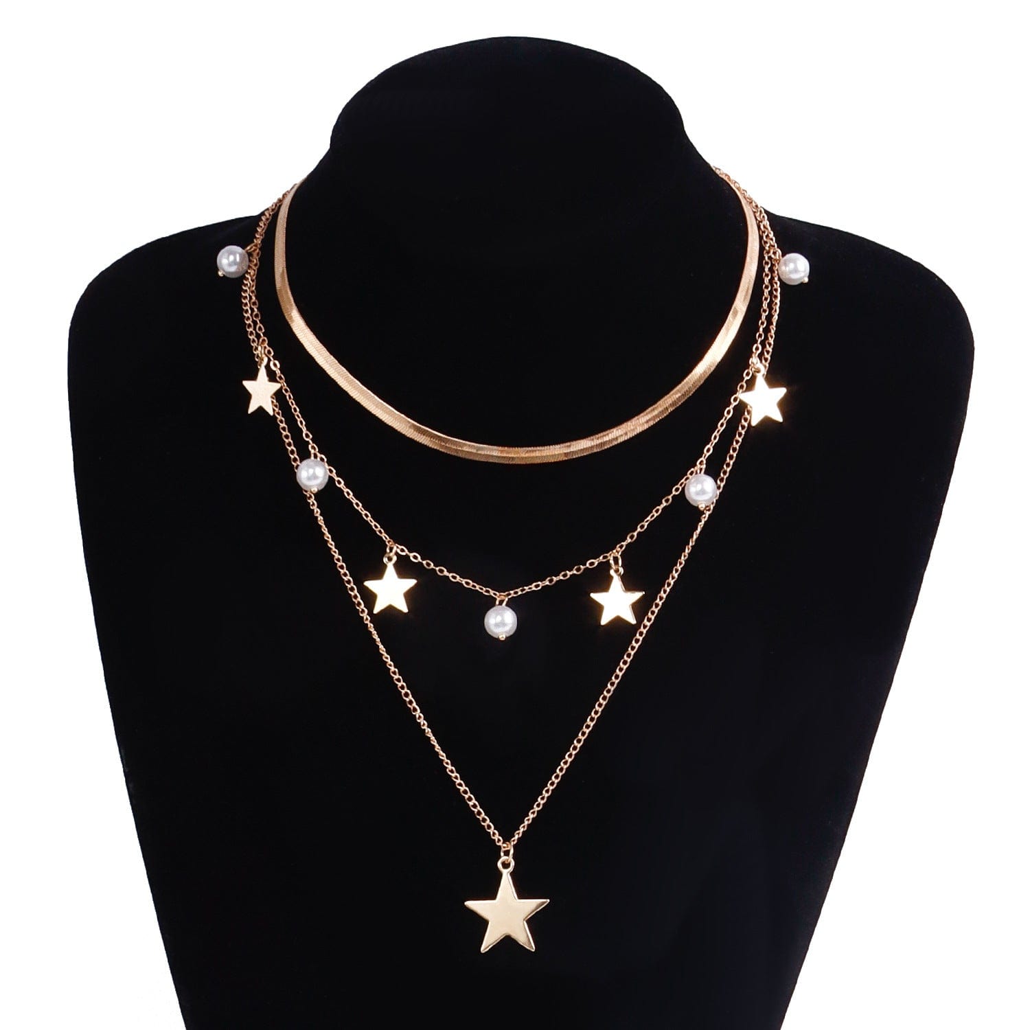 JuJumoose 3 Layer flat snake chain star Necklace Set