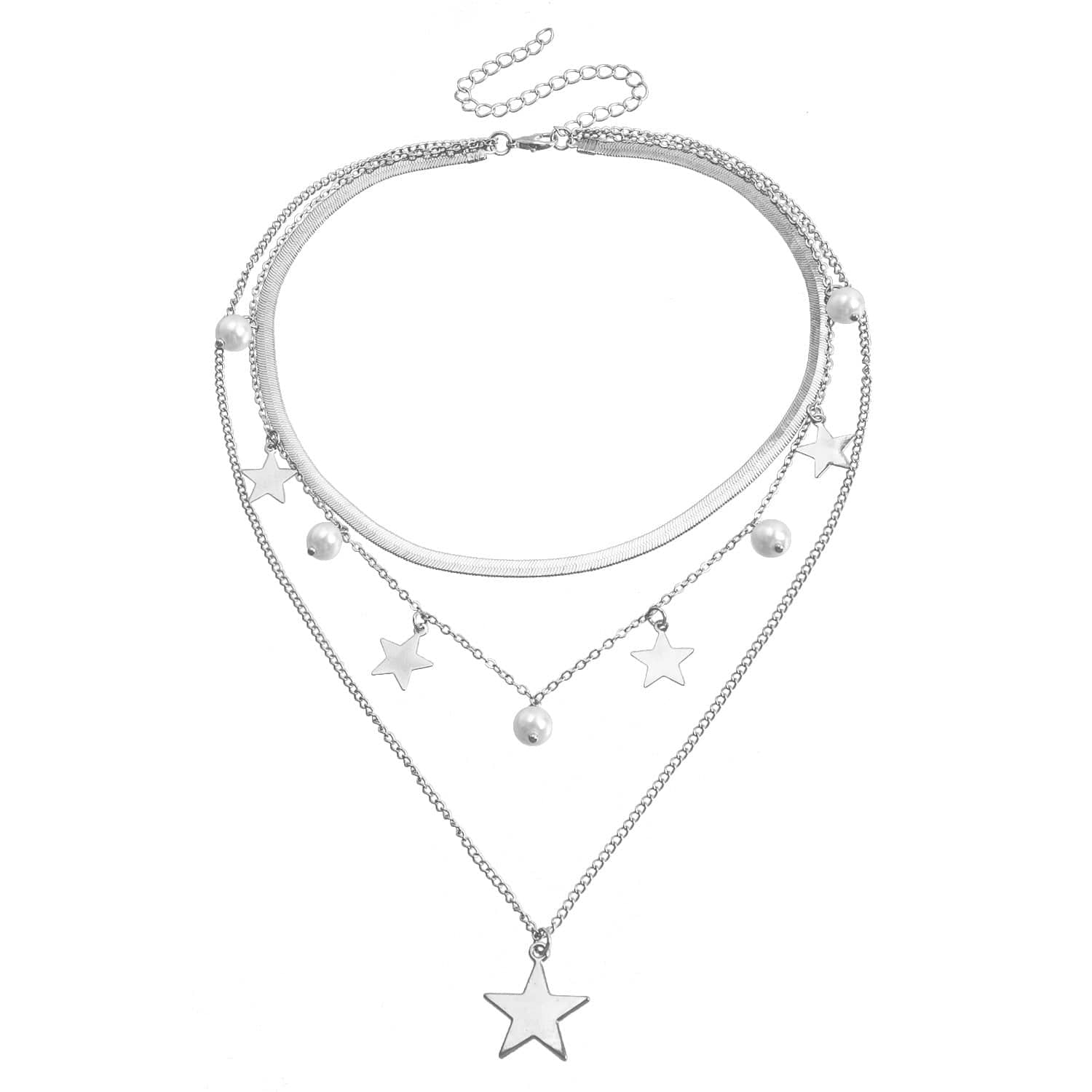 JuJumoose 3 Layer flat snake chain star Necklace Set