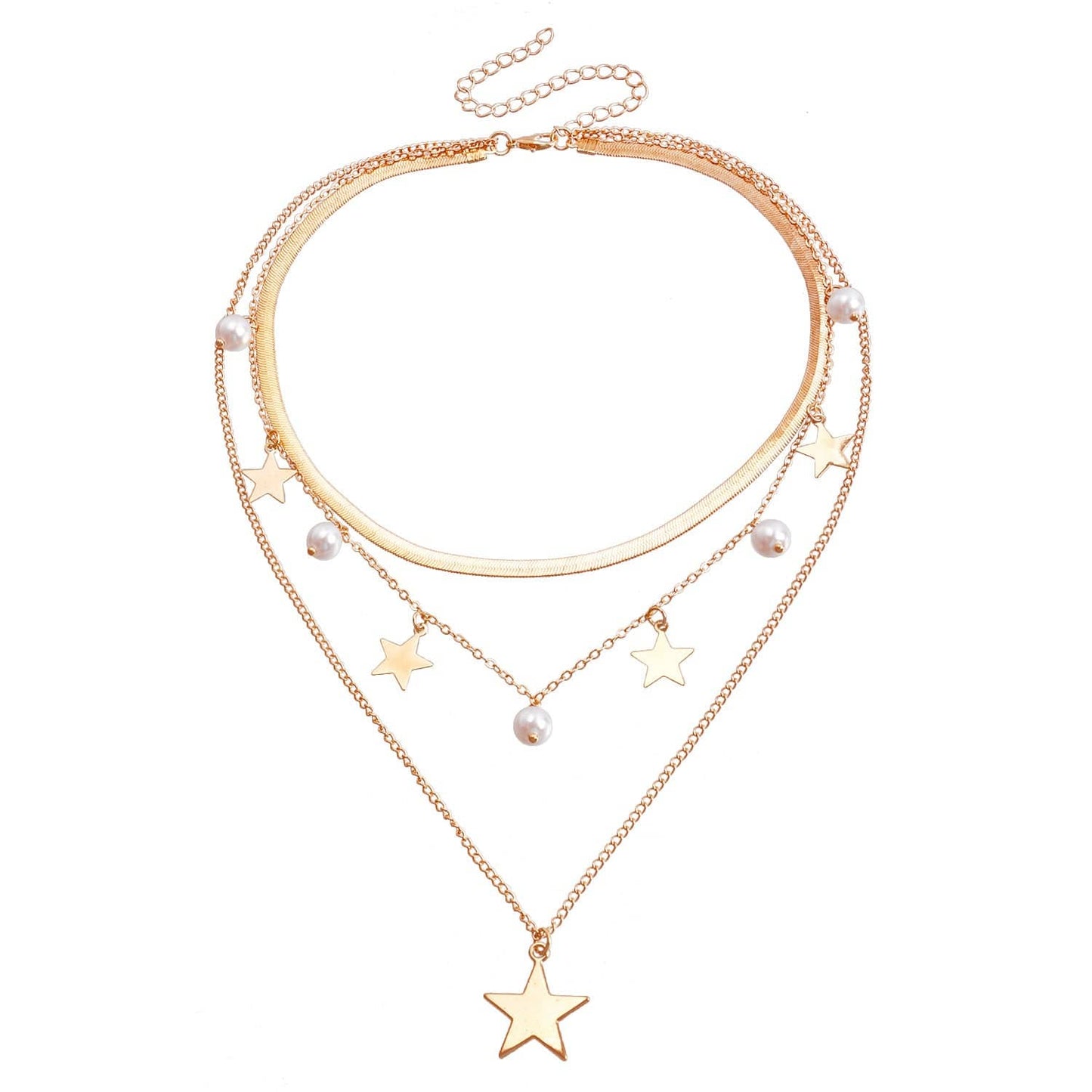 JuJumoose 3 Layer flat snake chain star Necklace Set