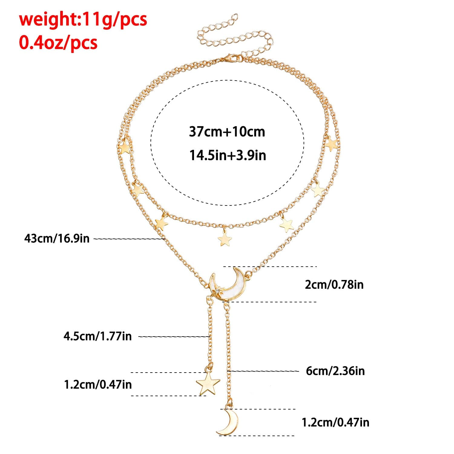 JuJumoose Y-shaped double-layer long tassel star and crescent necklace