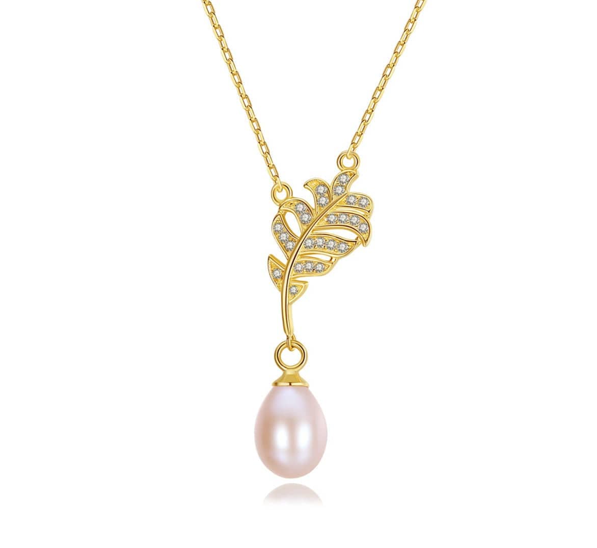 JuJumoose Sterling silver leaf-shaped freshwater pearl necklace