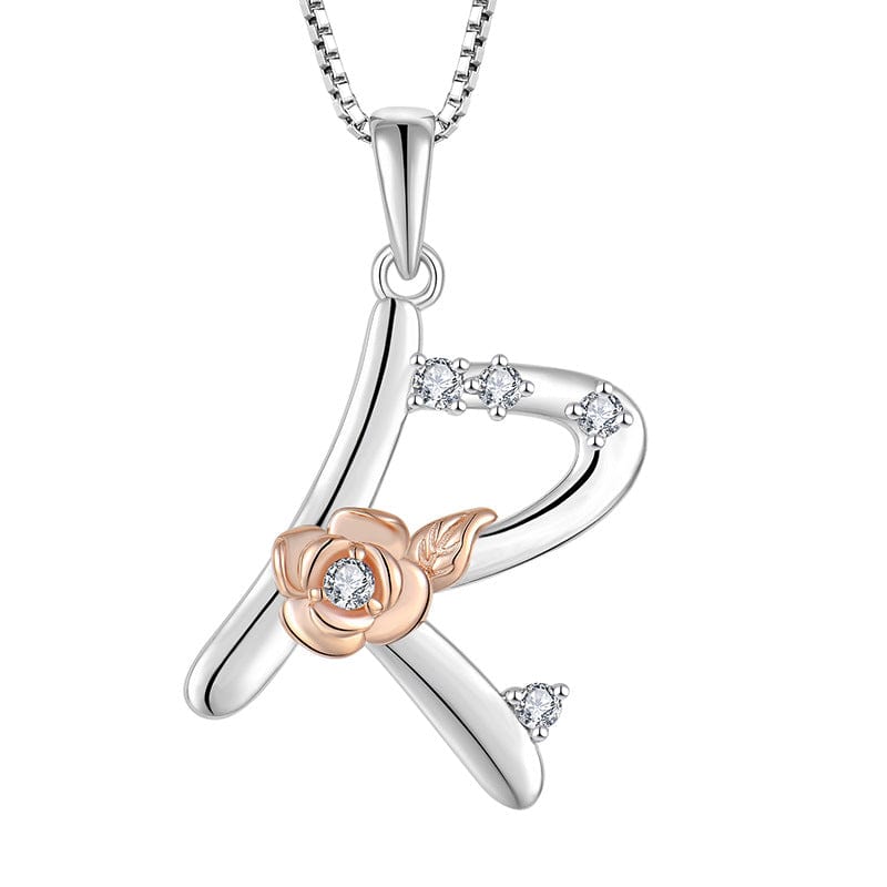 JuJumoose Sterling silver rose letters zircon necklace