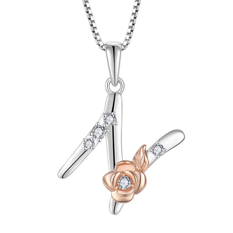 JuJumoose Sterling silver rose letters zircon necklace