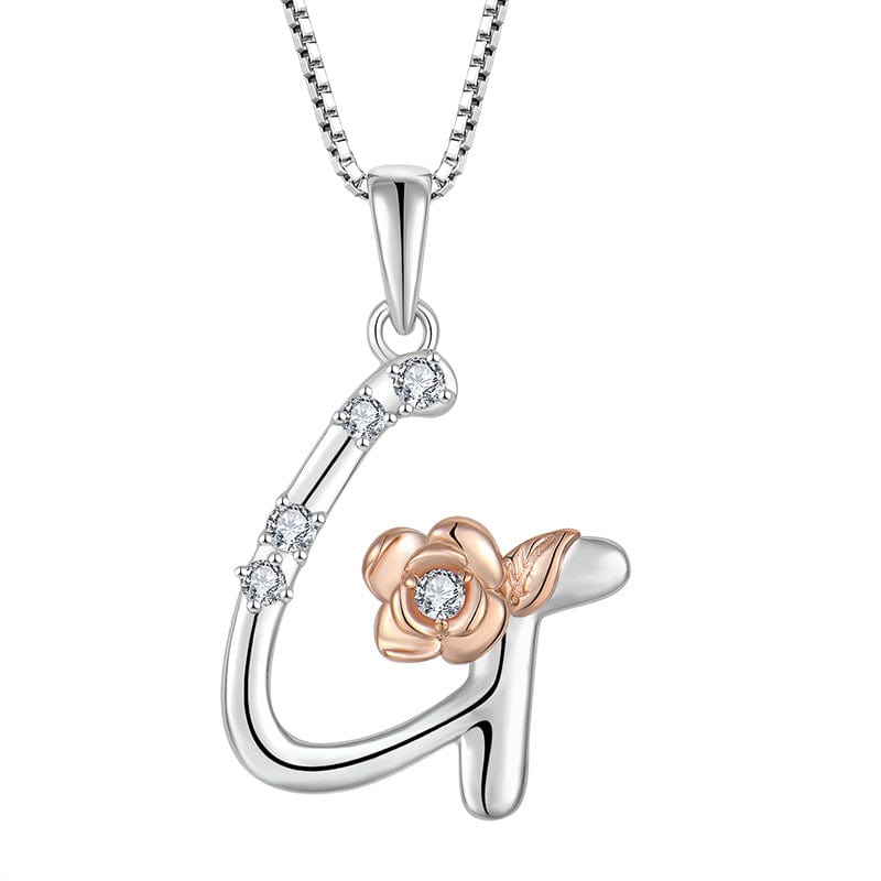 JuJumoose Sterling silver rose letters zircon necklace