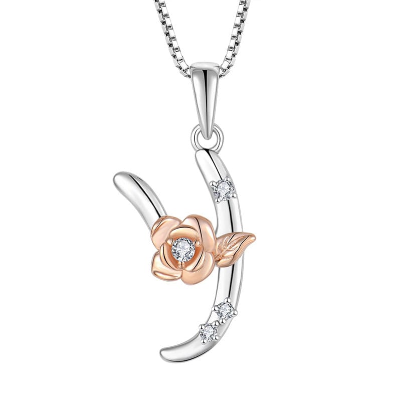 JuJumoose Sterling silver rose letters zircon necklace