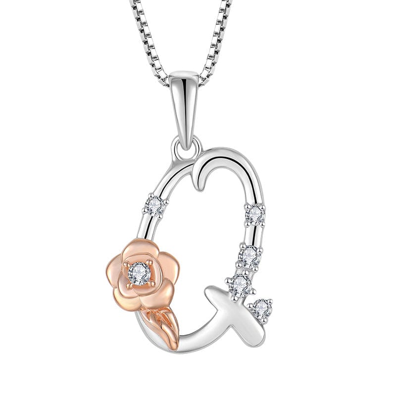 JuJumoose Sterling silver rose letters zircon necklace