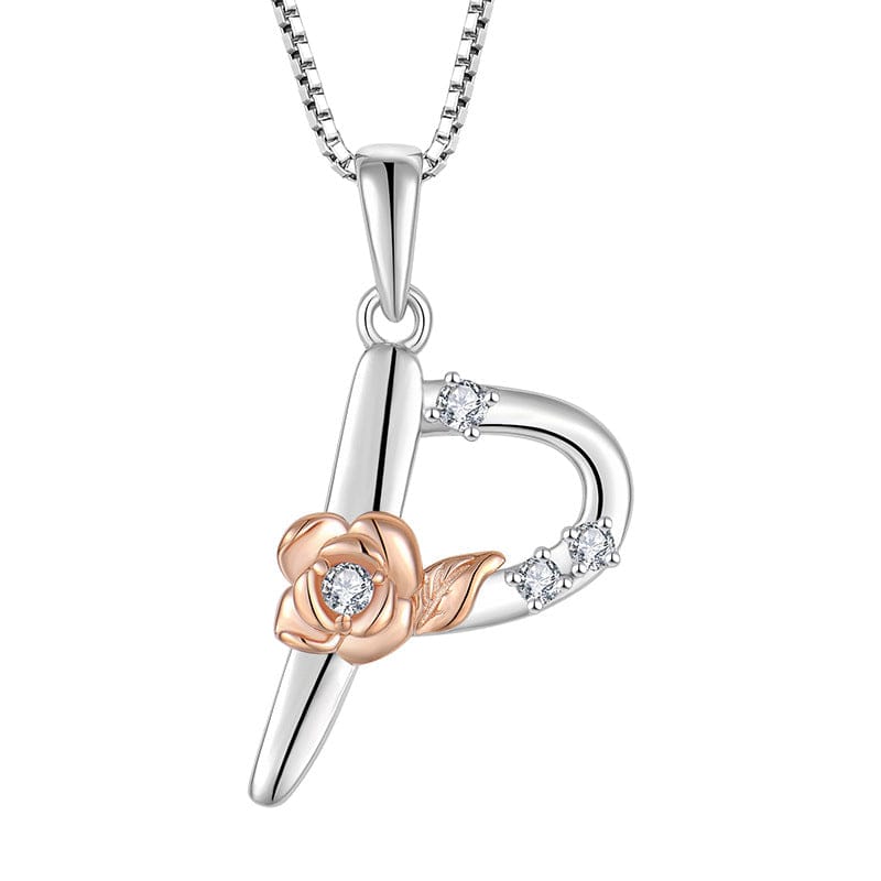 JuJumoose Sterling silver rose letters zircon necklace