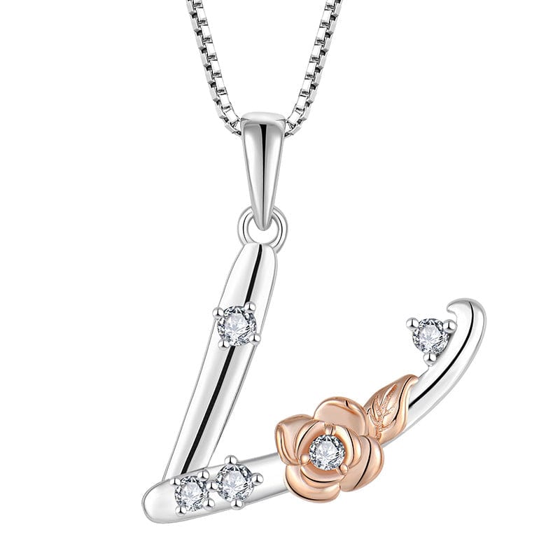 JuJumoose Sterling silver rose letters zircon necklace