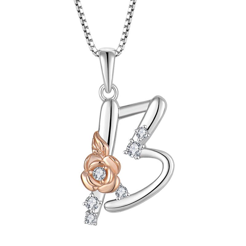 JuJumoose Sterling silver rose letters zircon necklace