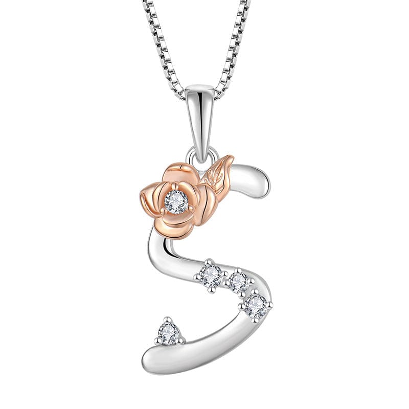 JuJumoose Sterling silver rose letters zircon necklace