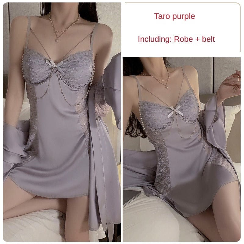 Aliprice Lace Mesh Plus Chest Pads Backless Sling Nightdress