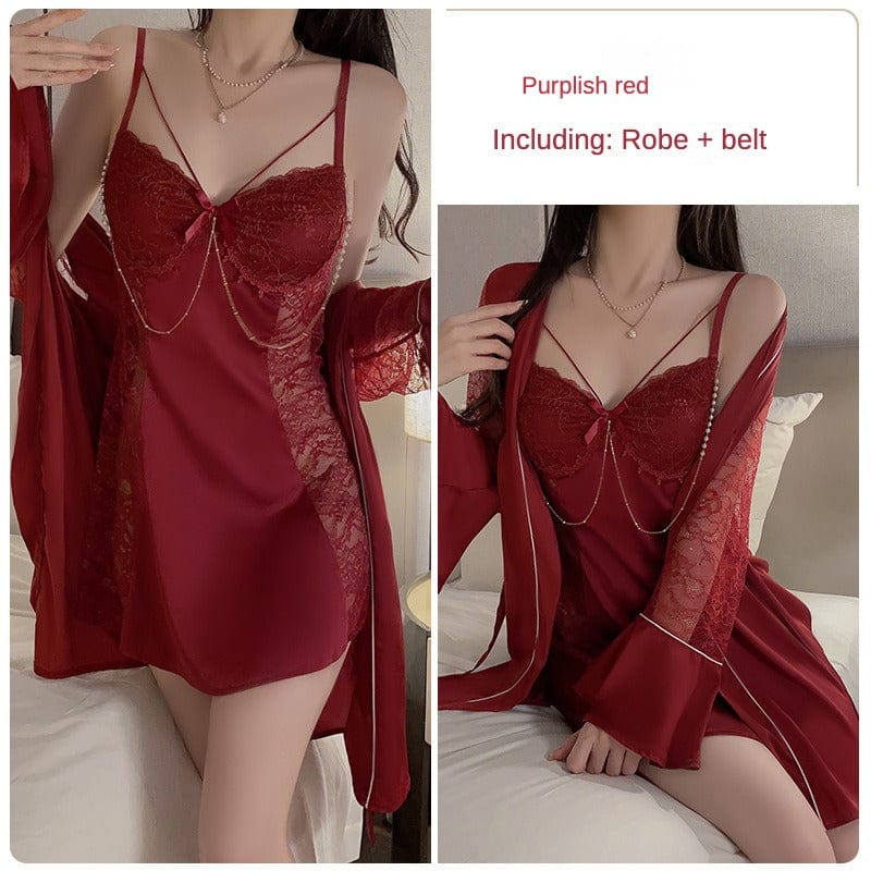 Aliprice Lace Mesh Plus Chest Pads Backless Sling Nightdress