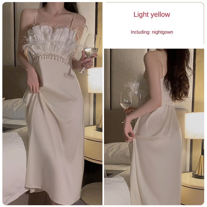 JuJumoose Luxury style sexy backless feather pearl long dress