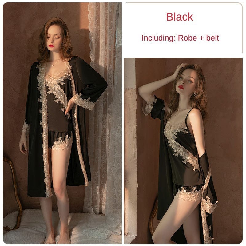 JuJumoose Satin lace suspenders shorts tie-up outer robe nightgown