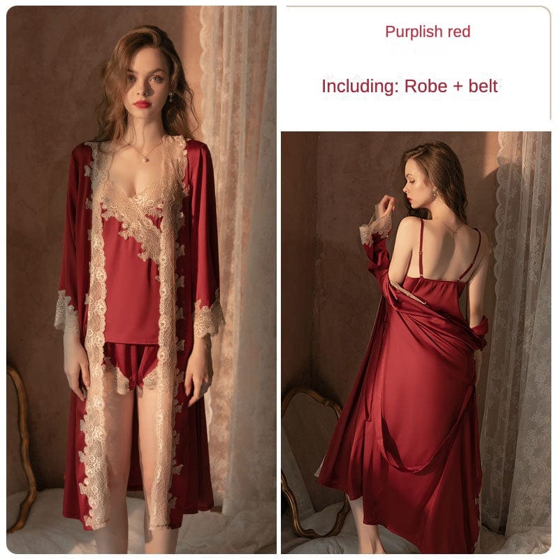 JuJumoose Satin lace suspenders shorts tie-up outer robe nightgown