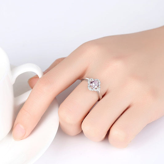 JuJumoose Silver four-leaf clover zirconia ring