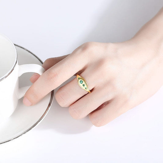 JuJumoose Silver geometric emerald ring