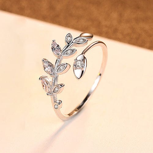 JuJumoose Silver olive branch leaf ring