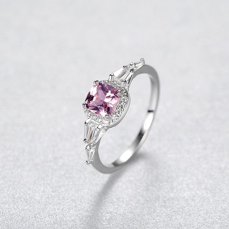 JuJumoose Silver Pink Morganite Princess Zircon Wedding Anniversary Ring