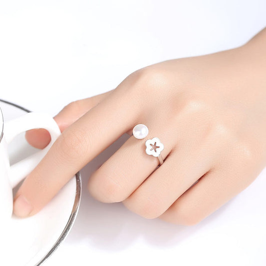 JuJumoose Silver Sakura Pearl Open Ring