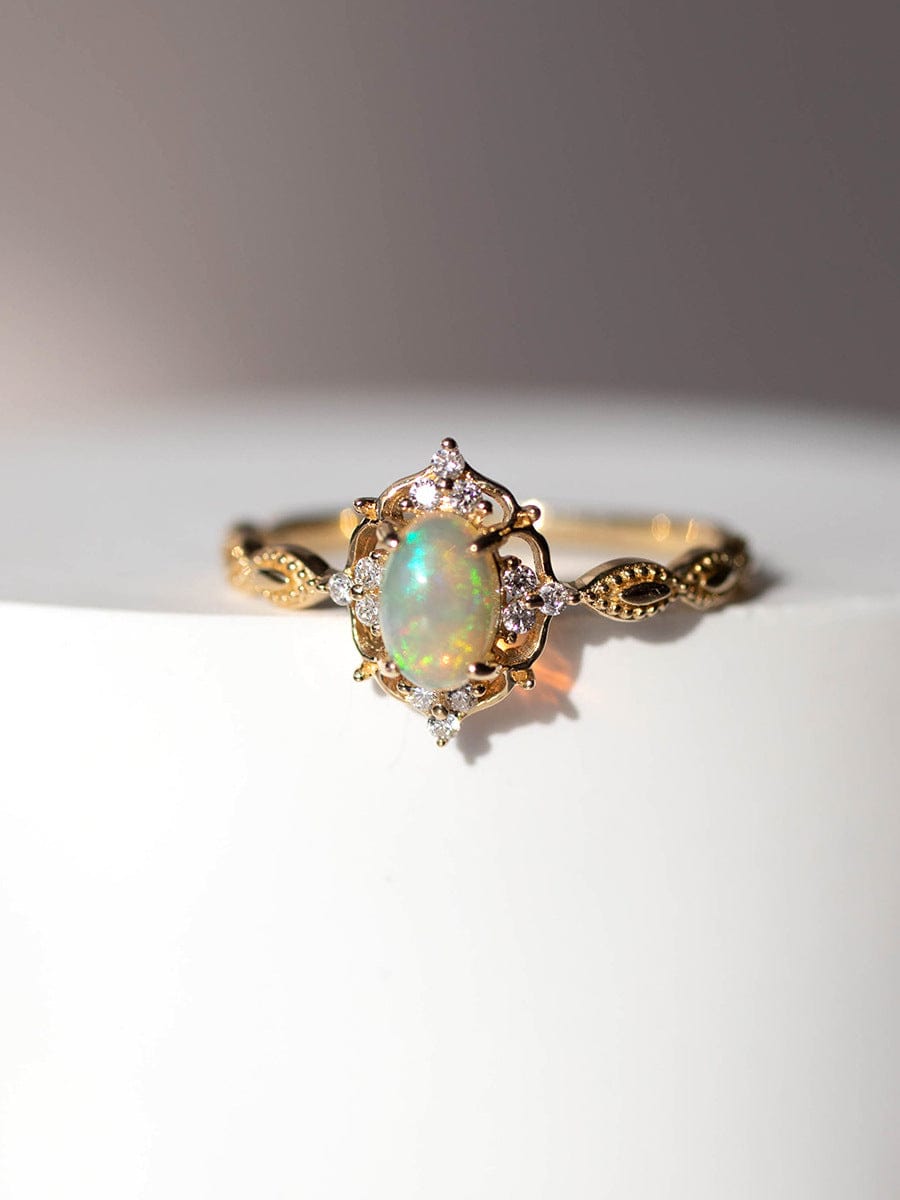 JuJumoose Sterling silver plated 18k gold crown opal ring