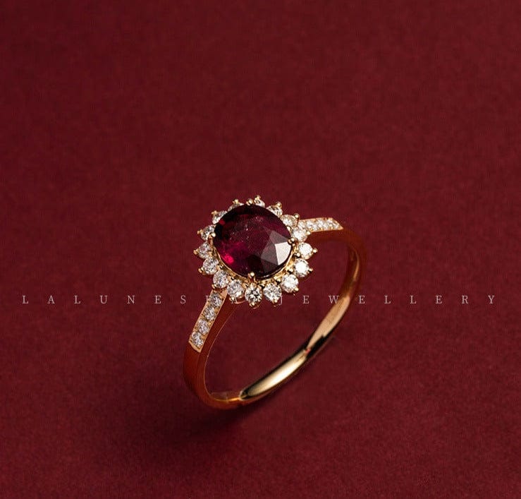 JuJumoose Sterling Silver Retro Ruby sunflower Ring