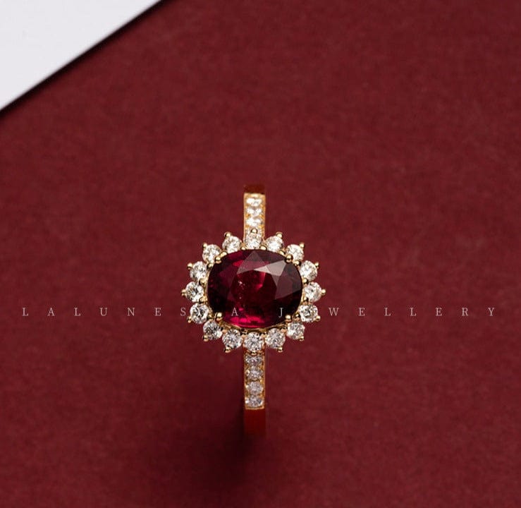 JuJumoose Sterling Silver Retro Ruby sunflower Ring