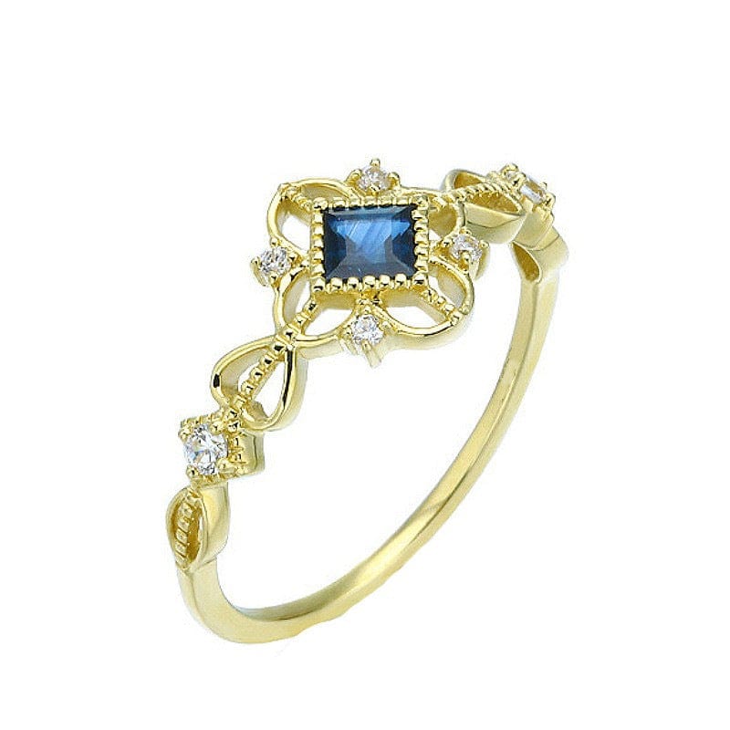 JuJumoose Sterling silver sapphire zircon retro palace hollow ring