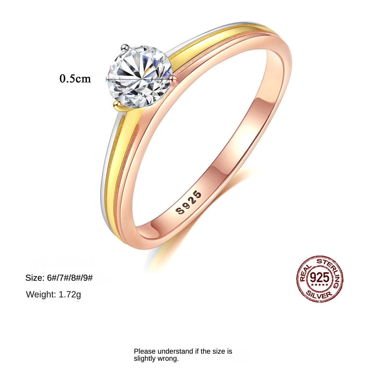 JuJumoose Sterling silver three-color gold plating ring