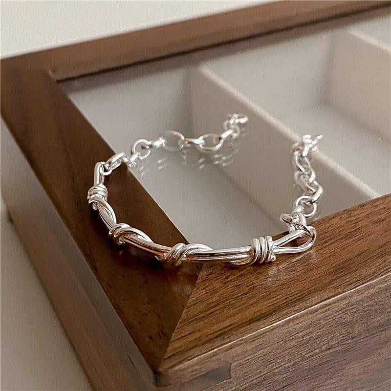 JuJumoose S925 Pure Silver Vintage Style Handcrafted Twisted Wire Bracelet