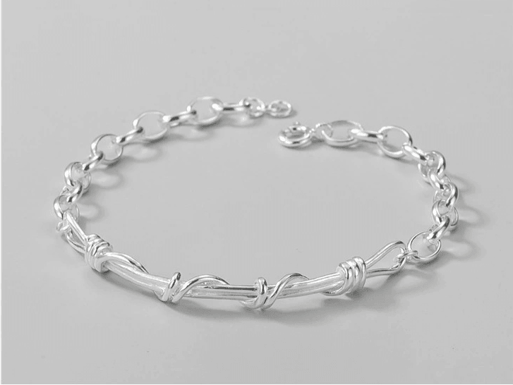 JuJumoose S925 Pure Silver Vintage Style Handcrafted Twisted Wire Bracelet