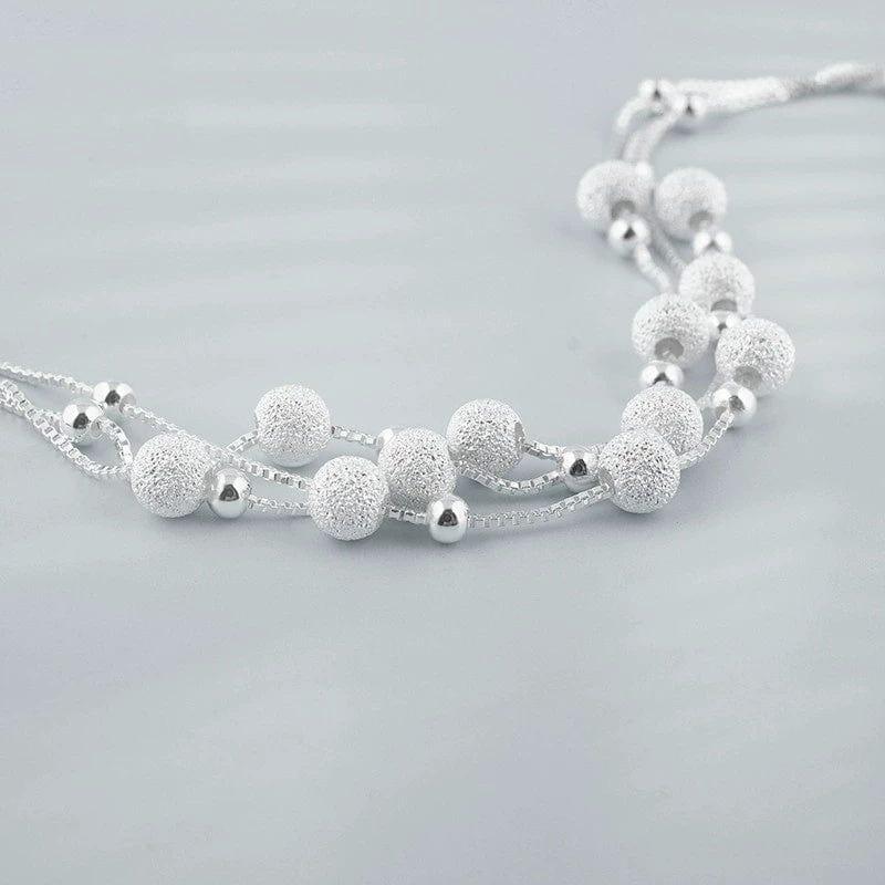 JuJumoose S925 Silver Matte Beaded Triple-layer Bracelet