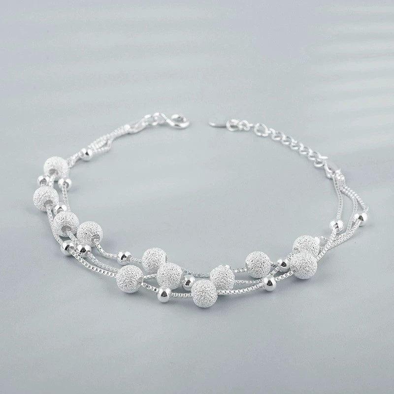 JuJumoose S925 Silver Matte Beaded Triple-layer Bracelet