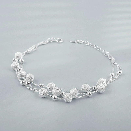 JuJumoose S925 Silver Matte Beaded Triple-layer Bracelet