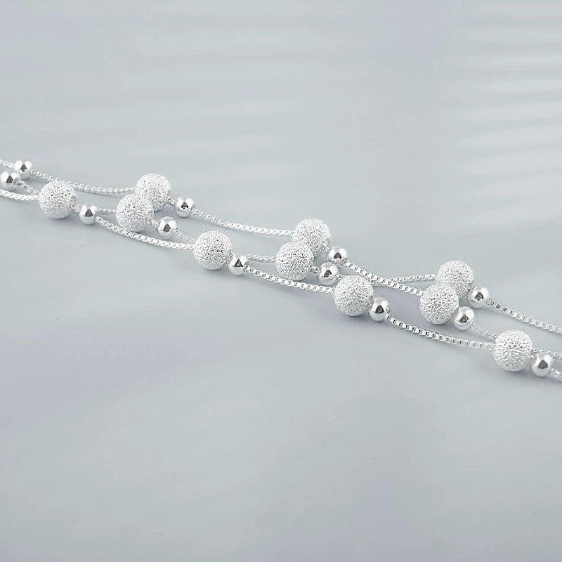 JuJumoose S925 Silver Matte Beaded Triple-layer Bracelet