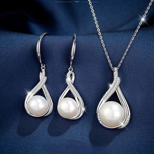 JuJumoose S925 Silver Natural Freshwater Pearl Teardrop set