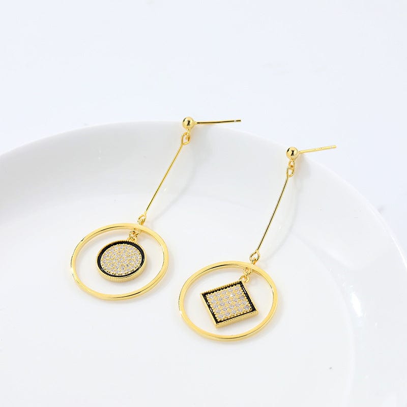 Aliprice Sterling silver asymmetric geometric zircon earrings