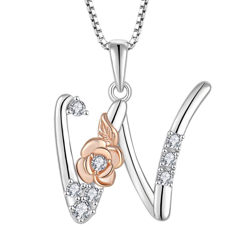 Aliprice Sterling silver rose letters zircon necklace