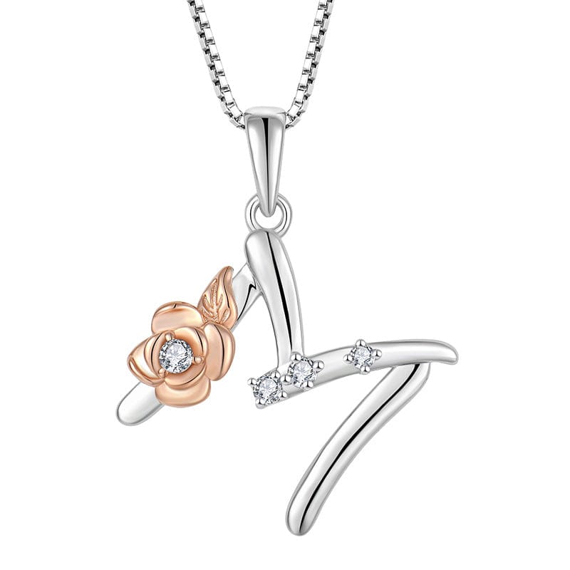 Aliprice Sterling silver rose letters zircon necklace